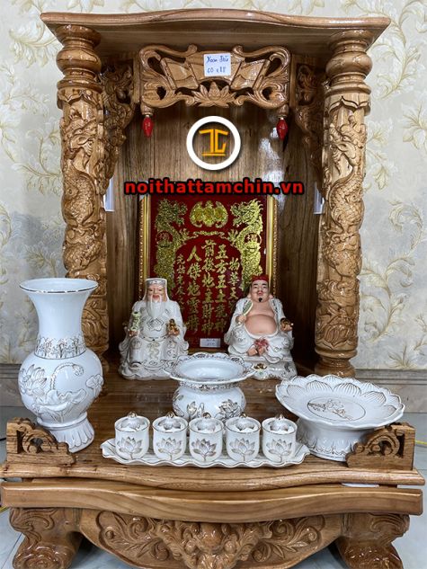 Bàn thờ ông địa gỗ xoan cột tròn 60x60x88 (Ngang x Sâu x Cao) 